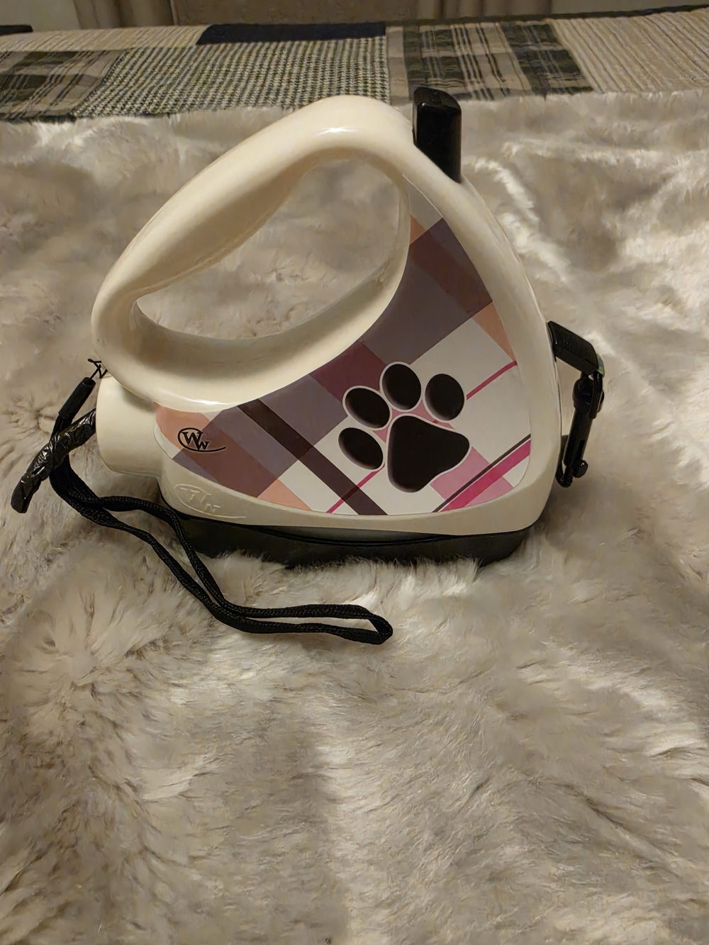 Retractable Dog Leash with Pink Plaid Paw Accent - Unbranded
